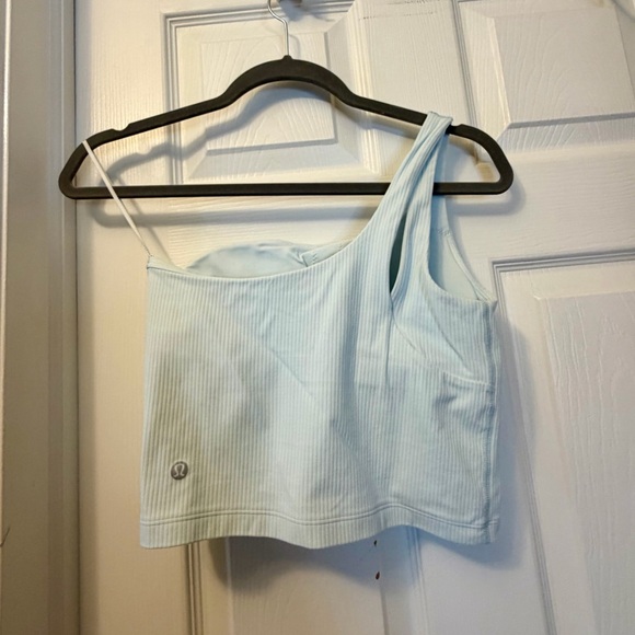 NWOT Lululemon Nulu Ribbed Asymmetrical Yoga Tank Top in Sheer Blue - Picture 3 of 11